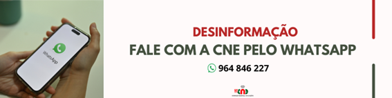 imagem de telemóvel com whatsapp e desinformação- fale com a cne no whatsapp